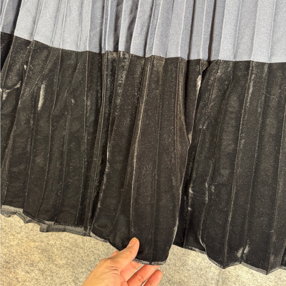 Sandro Pleated Two-Tone Maxi Skirt Size 3 Velvet Trim Quiet Luxury Belted Chic - Picture 13 of 14